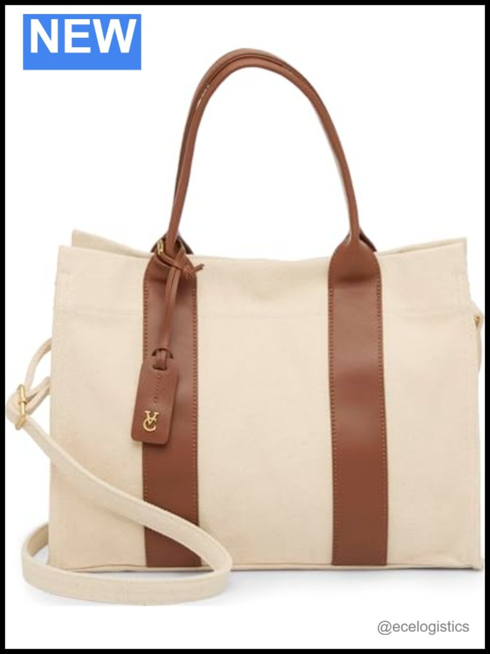 Cotton Tote Handbag Magnetic Closure Crossbody Strap Everyday Bag